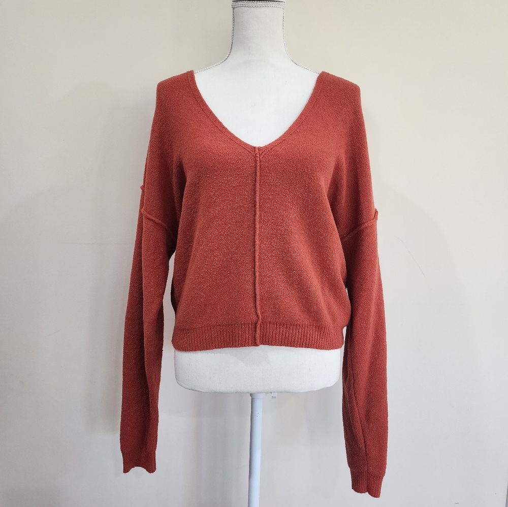 Free People V Neck Soft Knit Sweater | Burnt Butter Brown | XS